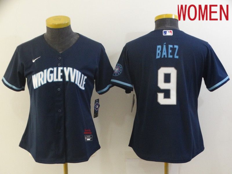 Women Chicago Cubs #9 Baez City Edition Blue Game Nike 2021 MLB Jersey